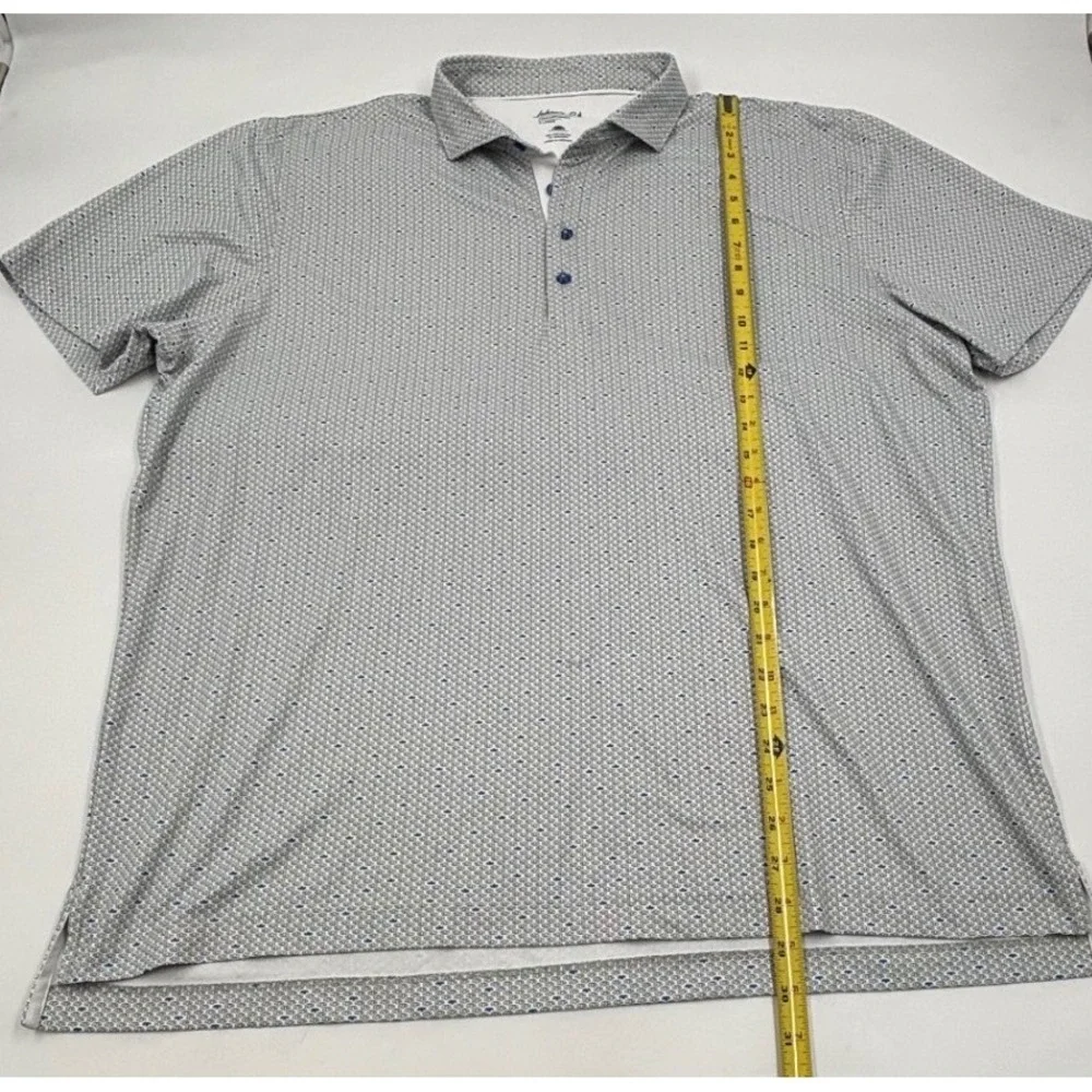 Johnnie-O Performance Mens XL Grey Blue Geometric Print UPF 50 Golf Polo Shirt
